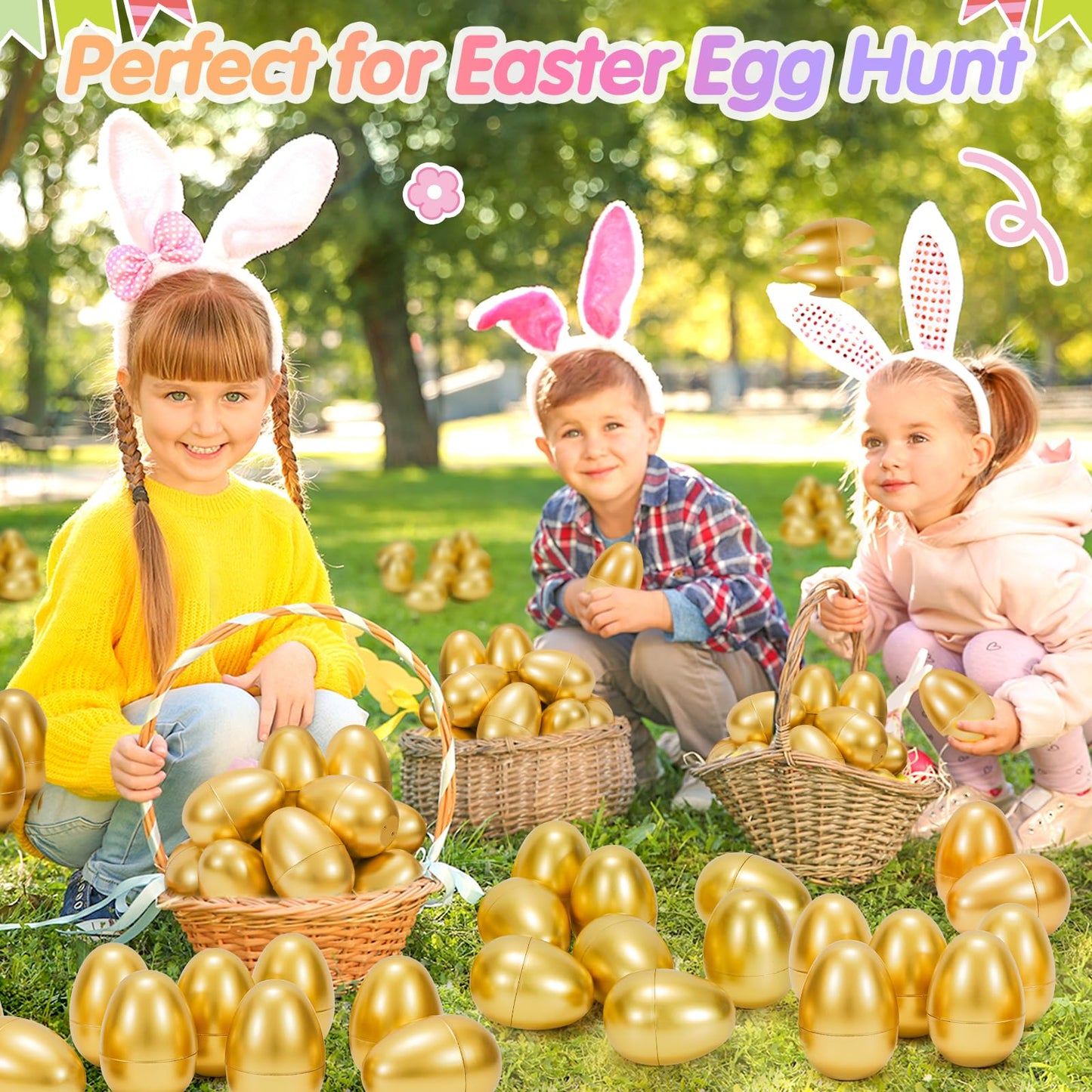 SevenQ Golden Plastic Easter Eggs Empty 36Pcs 3.15" Fillable Easter Basket Stuffers Fidget Toy Easter Gifts for Kids Party Favors Pinata Treasure Box Candy Goodie Bags Fillers Egg Hunt Essentials