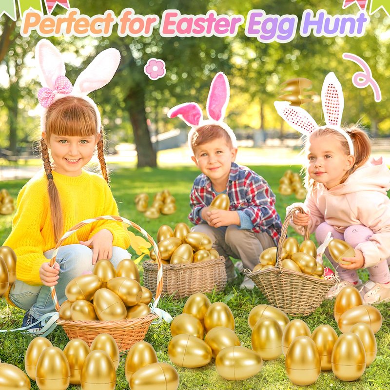 SevenQ Golden Plastic Easter Eggs Empty 36Pcs 3.15" Fillable Easter Basket Stuffers Fidget Toy Easter Gifts for Kids Party Favors Pinata Treasure Box Candy Goodie Bags Fillers Egg Hunt Essentials
