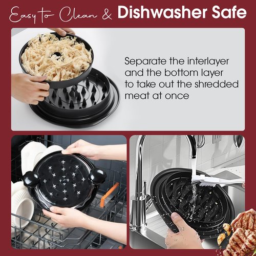 Chicken Shredder Large Chicken Breast Shredder Tool Twist with Brush & Fork, Visible Meat Shredder Machine, Strong Anti-Slip Strip, Ergonomic Handle, BPA Free, Suitable for Pork Chicken (Black)