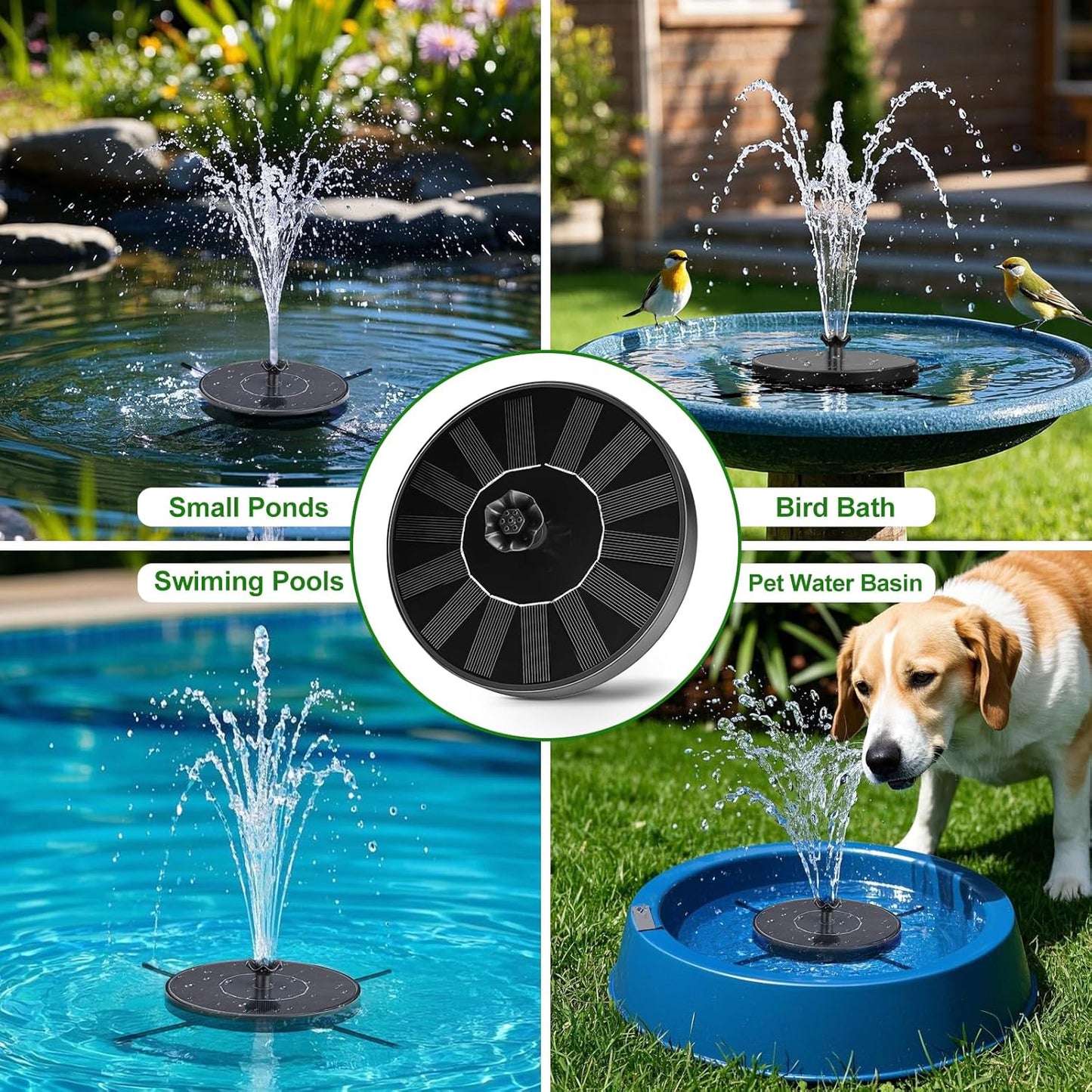 SEIRMEP Solar Fountain Pump - Adjustable Spray Height & 6 Nozzles | Ideal for Bird Baths, Gardens, Pools, Ponds