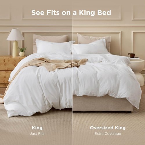 Bedsure 100% Washed Cotton Duvet Cover - Soft Natural White King Size Bedding Set (104"x90")