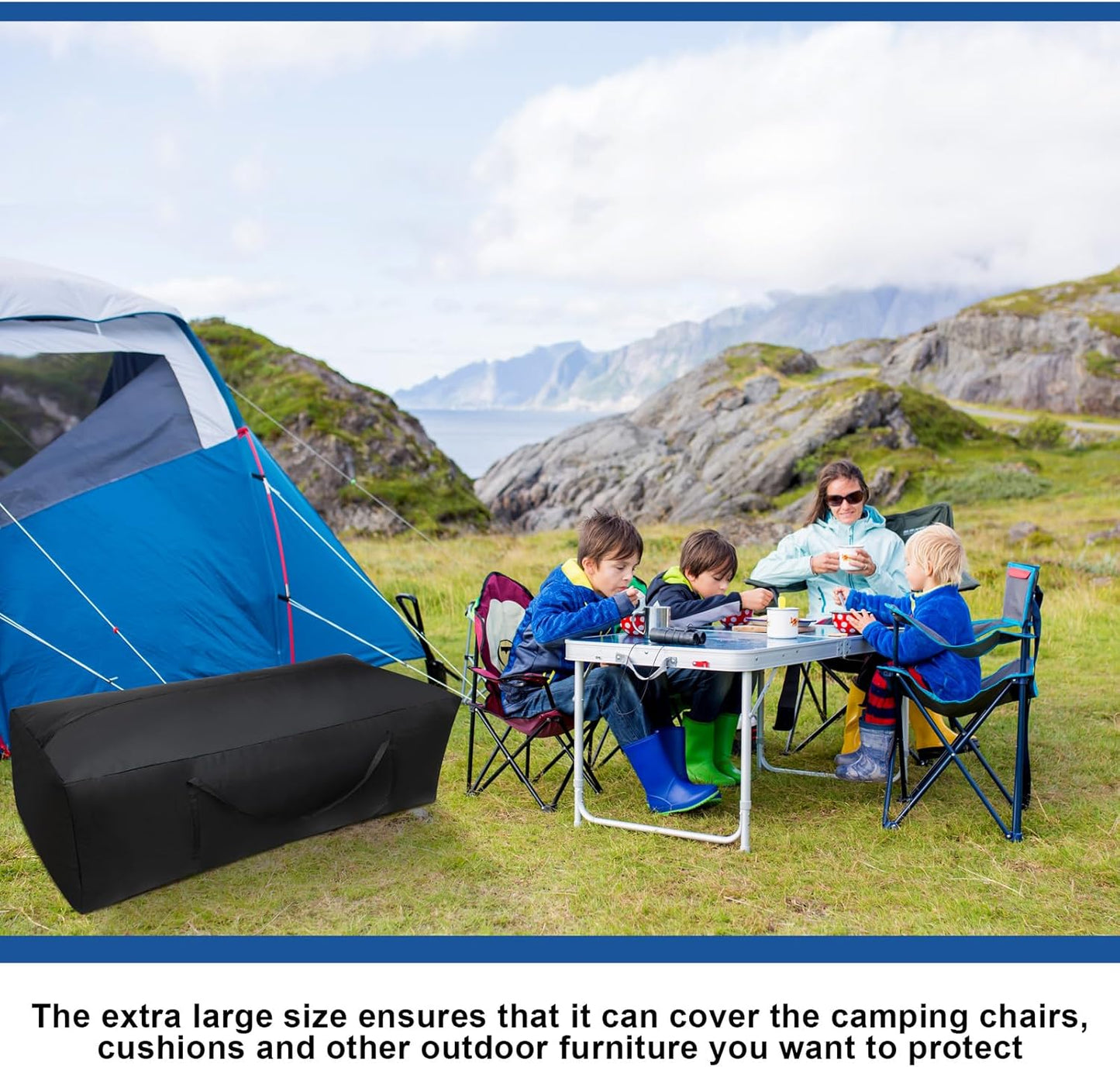 Silkfly Waterproof Outdoor Cushion Storage Bags - Extra Large 68 Inch with Handles | Durable 420D Oxford Fabric - Black
