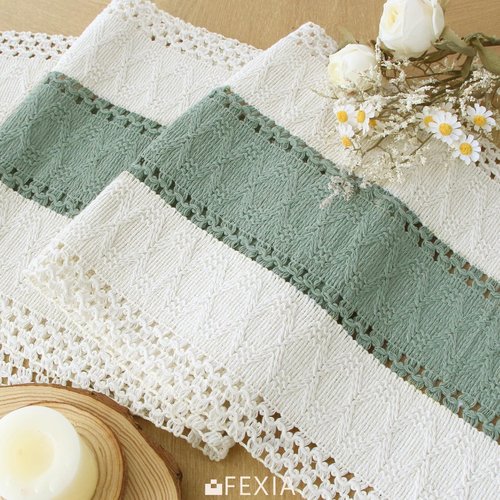 FEXIA Sage Green Table Runner 48 Inches Long with Tassels Boho Macrame Farmhouse Table Runners for Home Decor Party Bohemian Rustic Bridal Shower Dining Decorations (12x48 Inches)