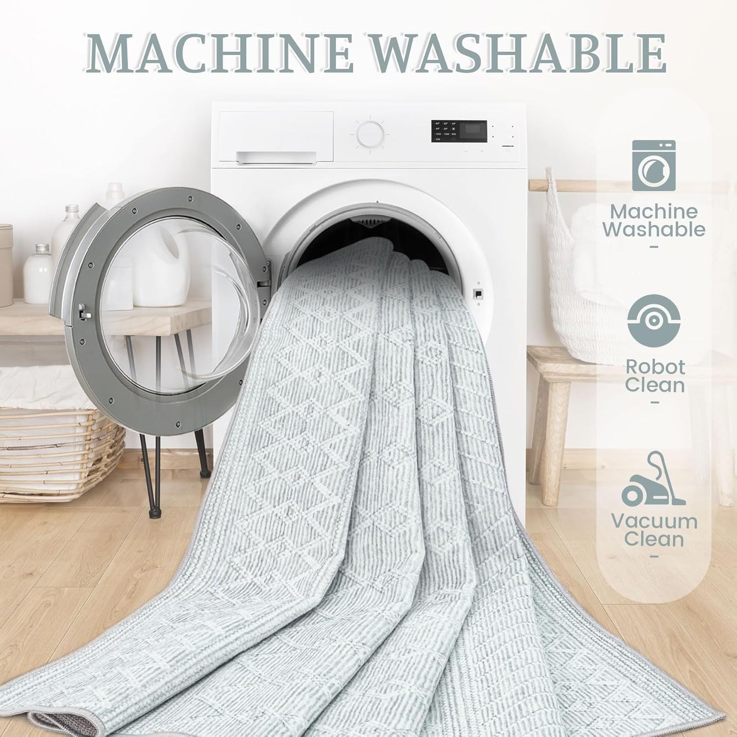 5x7 Area Rug Living Room: Washable Boho Geometric Moroccan Rug Neutral Modern Farmhouse Indoor Soft Non Slip Ultra Thin Printed Pattern Carpet for Dining Room Bedroom Nursery Home (Grey, 5'x7')