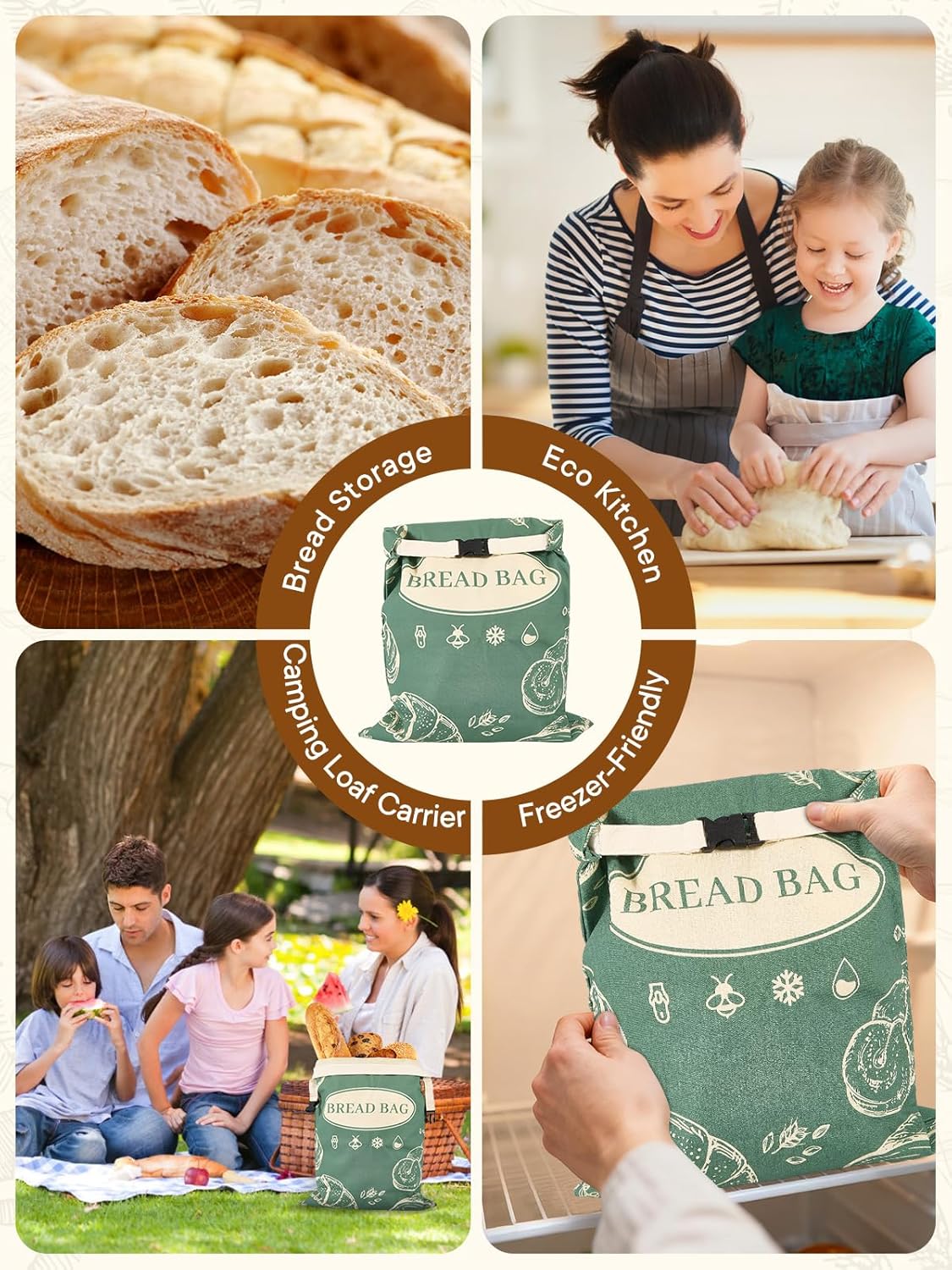 Skiennix Reusable Beeswax Bread Bags - 2 Pack Large 17x13 Inch for Homemade Bread | Freezer Safe Storage