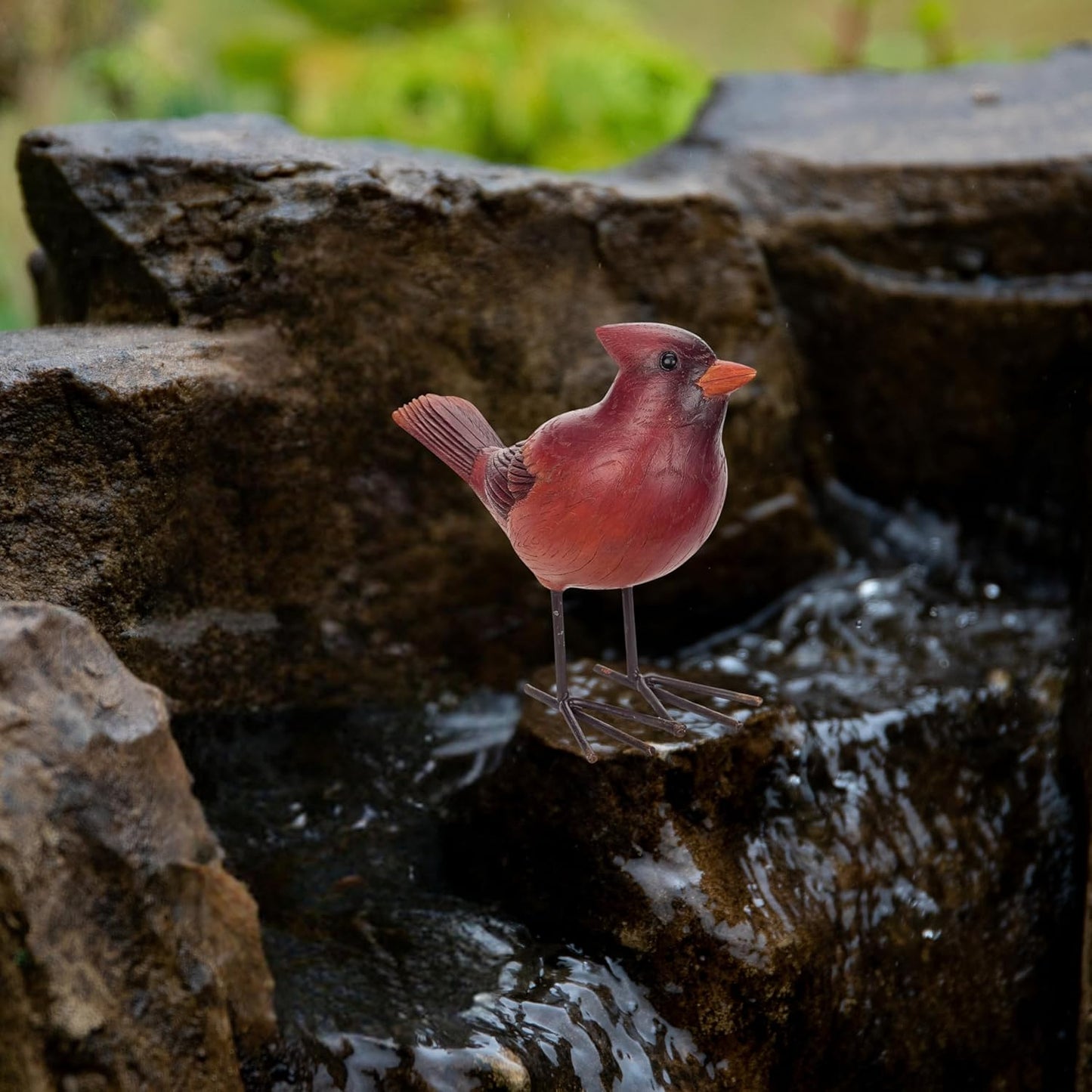 Decorative 4-Inch Red Cardinal Bird Figurine - Resin Stone Home Accent