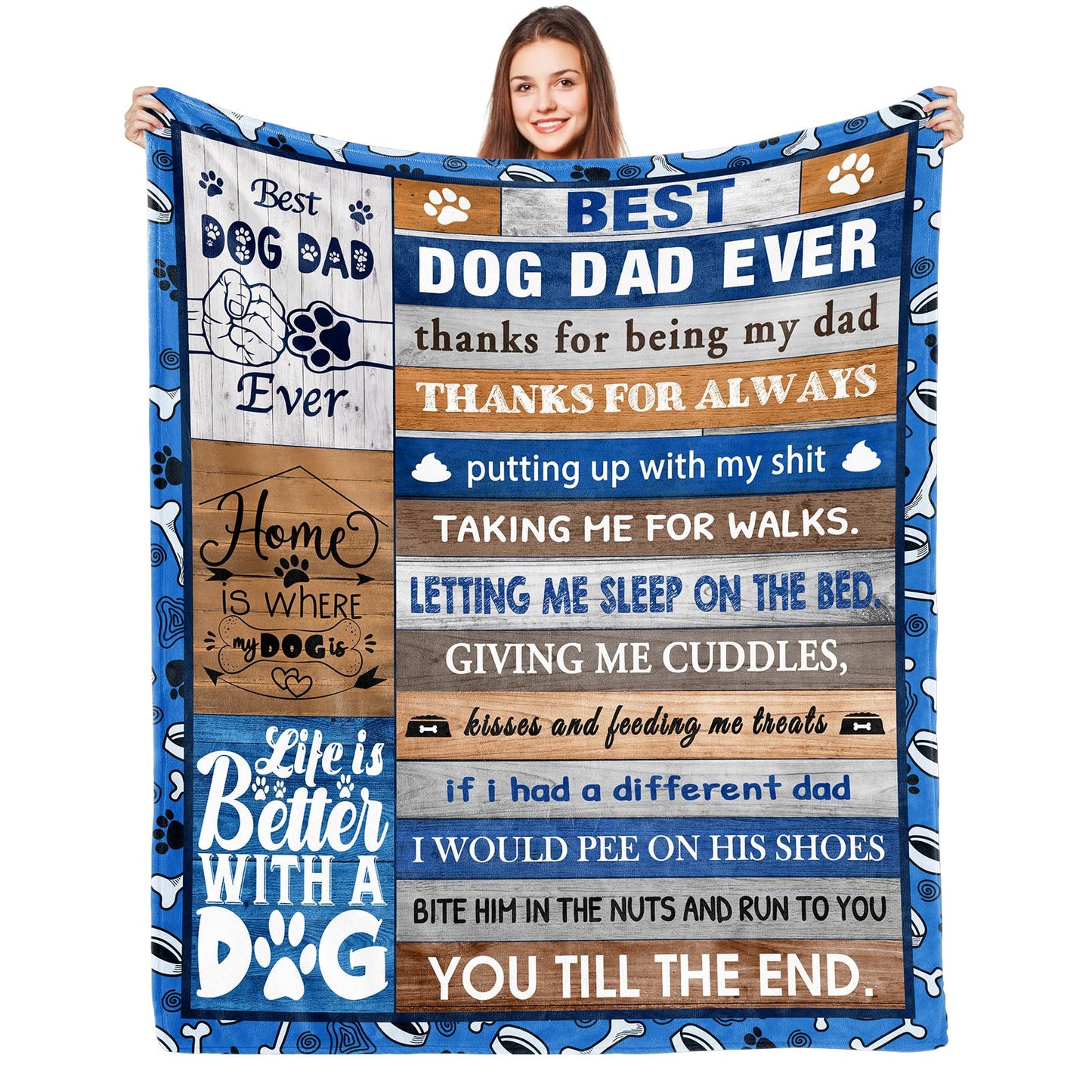 LONQELI Dog Dad Gifts for Men, Dog Dad Gifts Blanket 60"x50", for Dog Lovers Men, Dog Lover Gifts for Men, Best Dog Dad Gifts, Gifts for Dog Dad Birthday, Dog Owner Gifts for Men