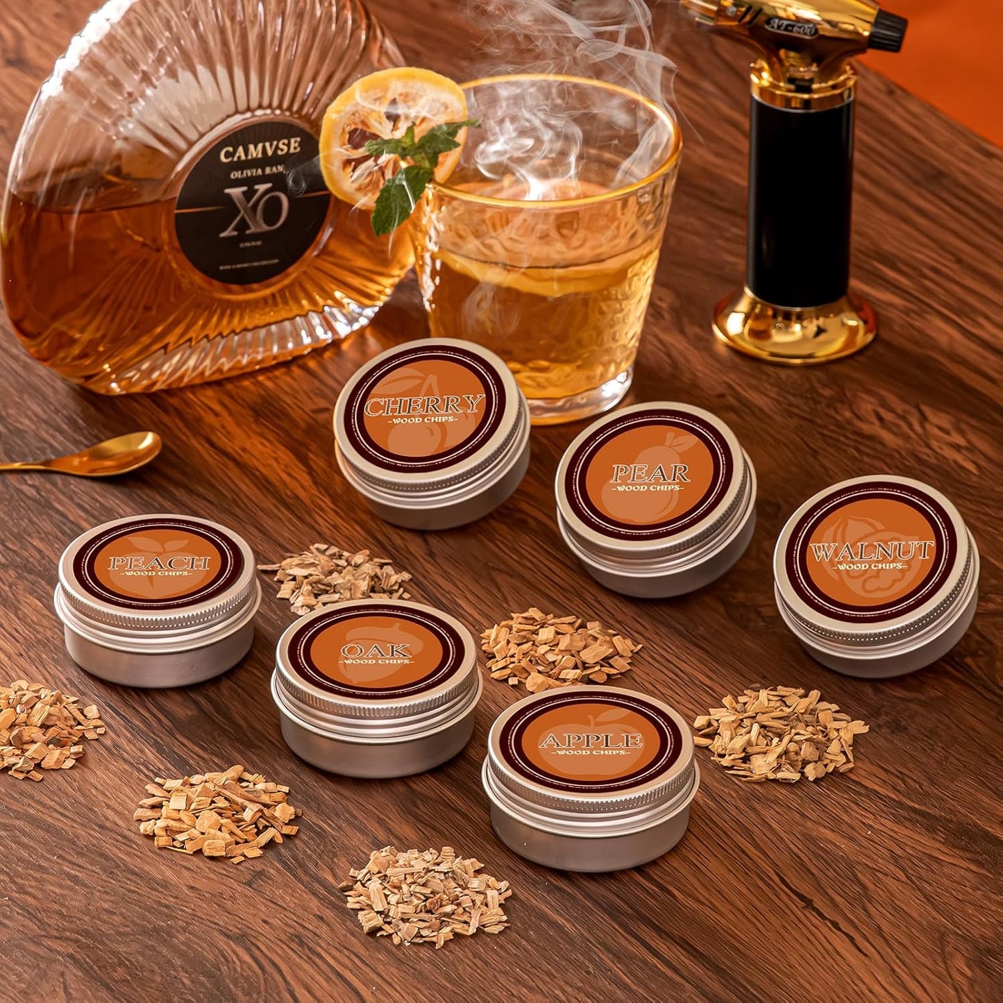 SJEhome Cocktail Smoker Kit with Torch, 6 Flavors Wood Chips, Rugby Shaped Bourbon Whiskey Smoker Infuser Kit, Old Fashioned Drink Smoker Kit, Birthday Whiskey Gifts for Men, Dad, Husband (No Butane)