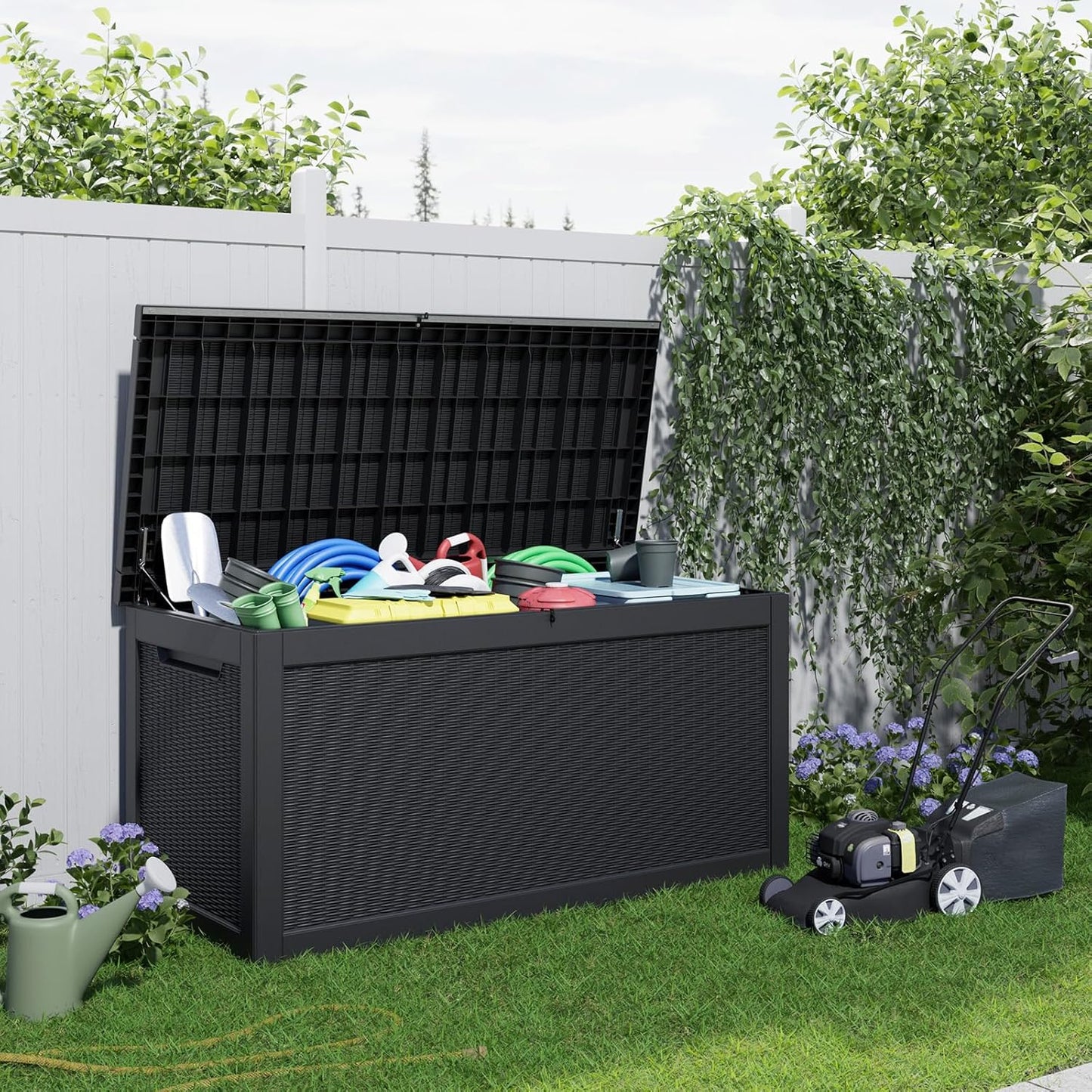 Skiennix 320 Gallon Outdoor Deck Box - Lockable Waterproof Storage for Garden Tools & Cushions | Black