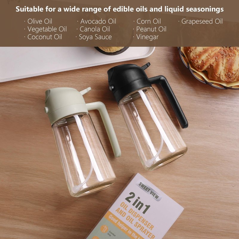 SWEET VIEW Oil Sprayer for Cooking, 16oz/470ml 2 In 1 Glass Olive Oil Sprayr & pourer for Kitchen, Air Fryer, Cooking, Salad, BBQ (Yellow)