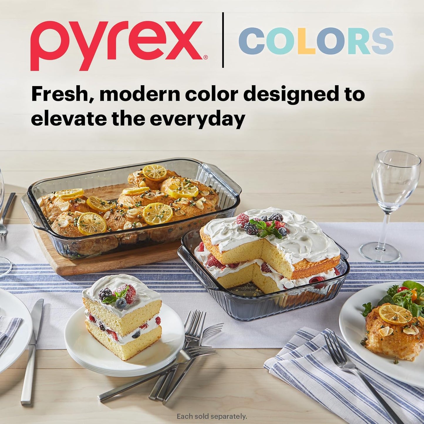 Pyrex Colors Tinted Glass Baking Dish - 8x8 Oblong Bakeware with BPA-Free Lid | Dishwasher & Microwave Safe
