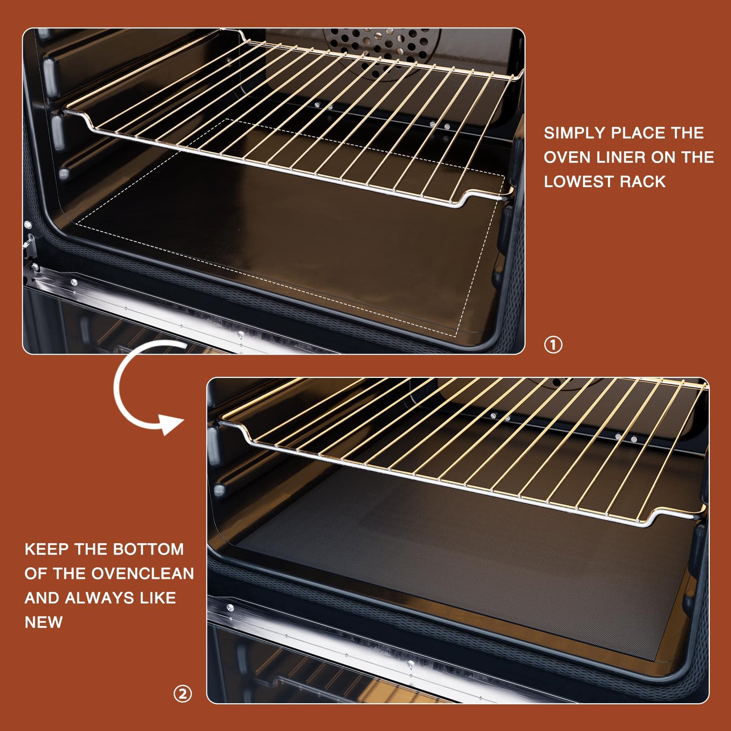 PrettyCare Oven Liners for Bottom of Oven - 3 Pack Large Heavy Duty Mats, 16.25”x23” Non-Stick Reusable Liner for Electric, Gas, Toasters, Grills - BPA & PFOA Free Kitchen Accessory to Keep It Clean