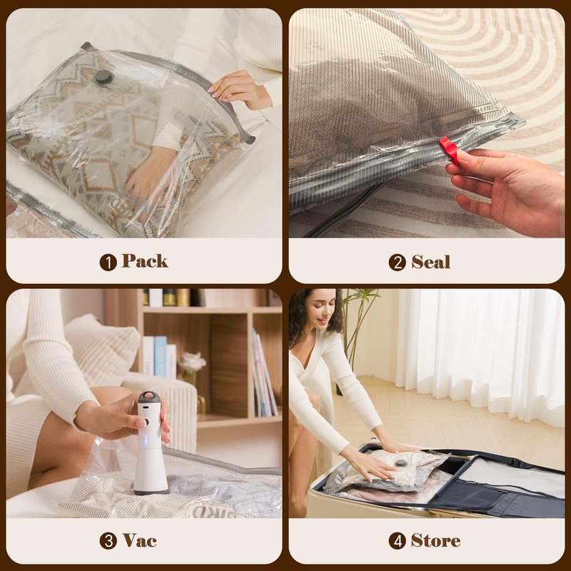 Vacbird 12 Pack Vacuum Bags for Travel with Rechargeable air Pump, Carry-on Size Vacuum Seal Bags for Luggage and Suitcase Compression, Space Saver for Clothes and Clothing Travel