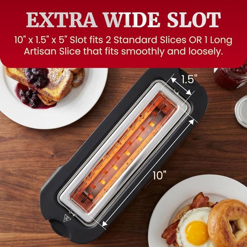 Elite Gourmet ECT3200 Slim 2-Slice Toaster - Extra Wide Slots, 6 Settings, Stainless Steel & Black