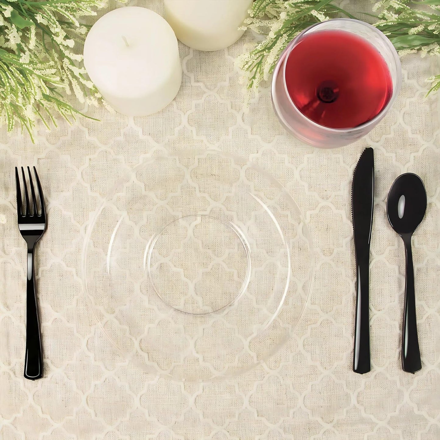 Premium 9-Inch Heavyweight Plastic Plates - Crystal Clear Wedding & Party Dinnerware, 30 Count