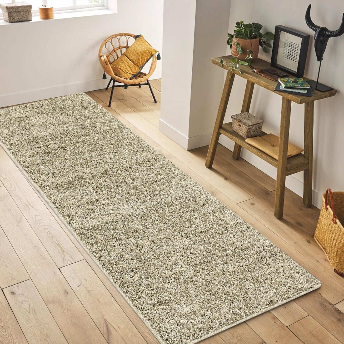 Nanan Kitchen Runner Rug 2x8 Non-Shedding Long Hallway Bedside Solid Modern Shag Indoor Floor Carpet for Bedroom Living Room Nursery, 2' x 8', Taupe