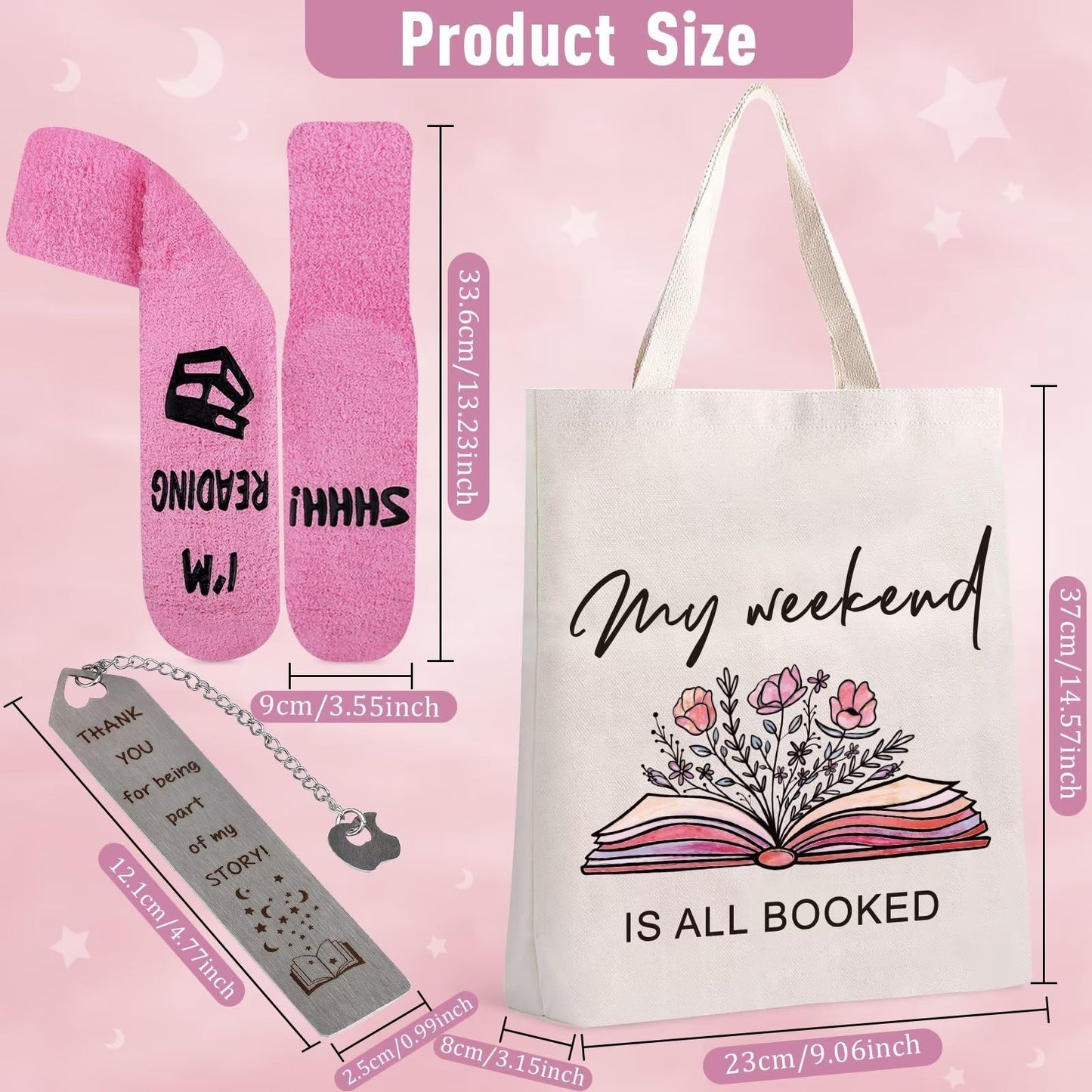 Gifts For Book Lovers - Book Accessories For Reading Lovers Include Canvas Tote Bag, 20oz Book Tumbler, Pink Sock, Bookmarks - Book Club Gifts For Readers Librarian Bookworms Friends Family