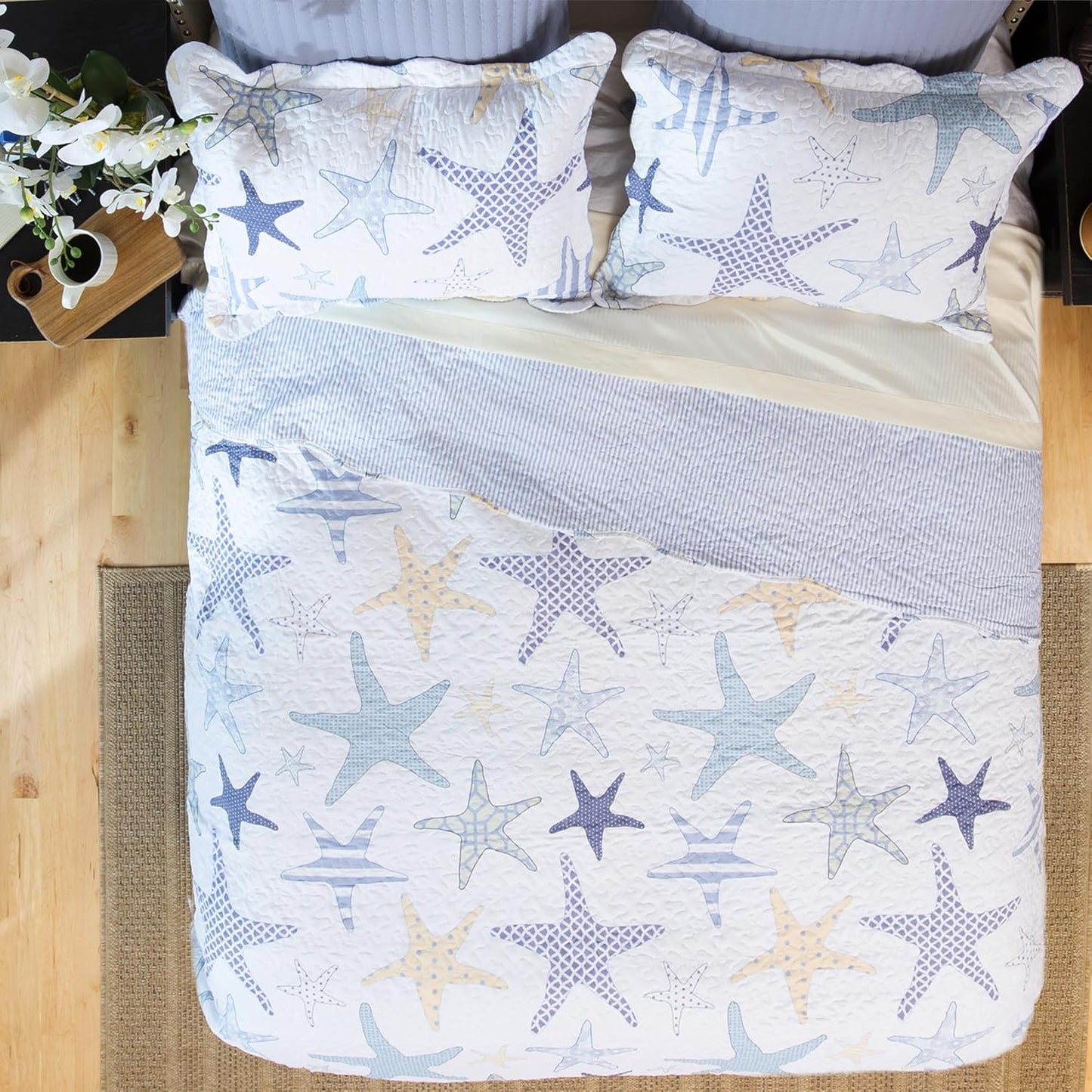 North End Decor Starfish Reef Coastal Beach Quilt Set, Twin 2-Piece