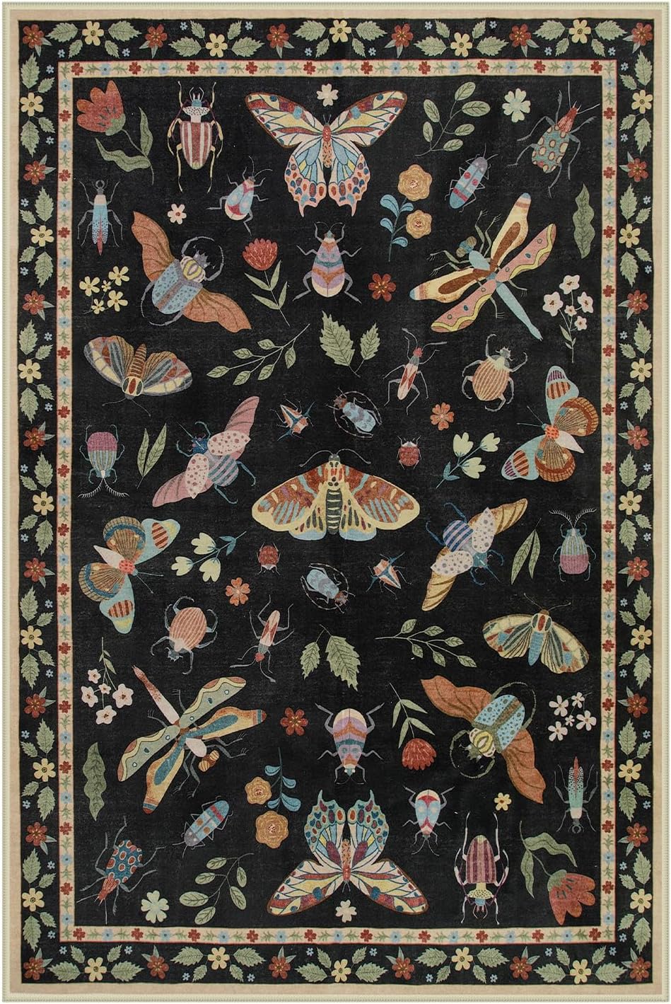 Lahome Washable Insect Rug - Soft Non-Slip Indoor Mat for Entryway & Bathroom | 2x3 ft, Black
