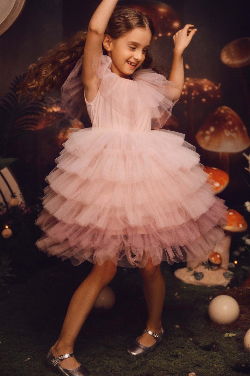 TUTULAND Tutu Dress for Girls - Gradient Sleeveless Tulle Dresses Tiered Layered Toddler Dress for Wedding Birthday Photo Prop