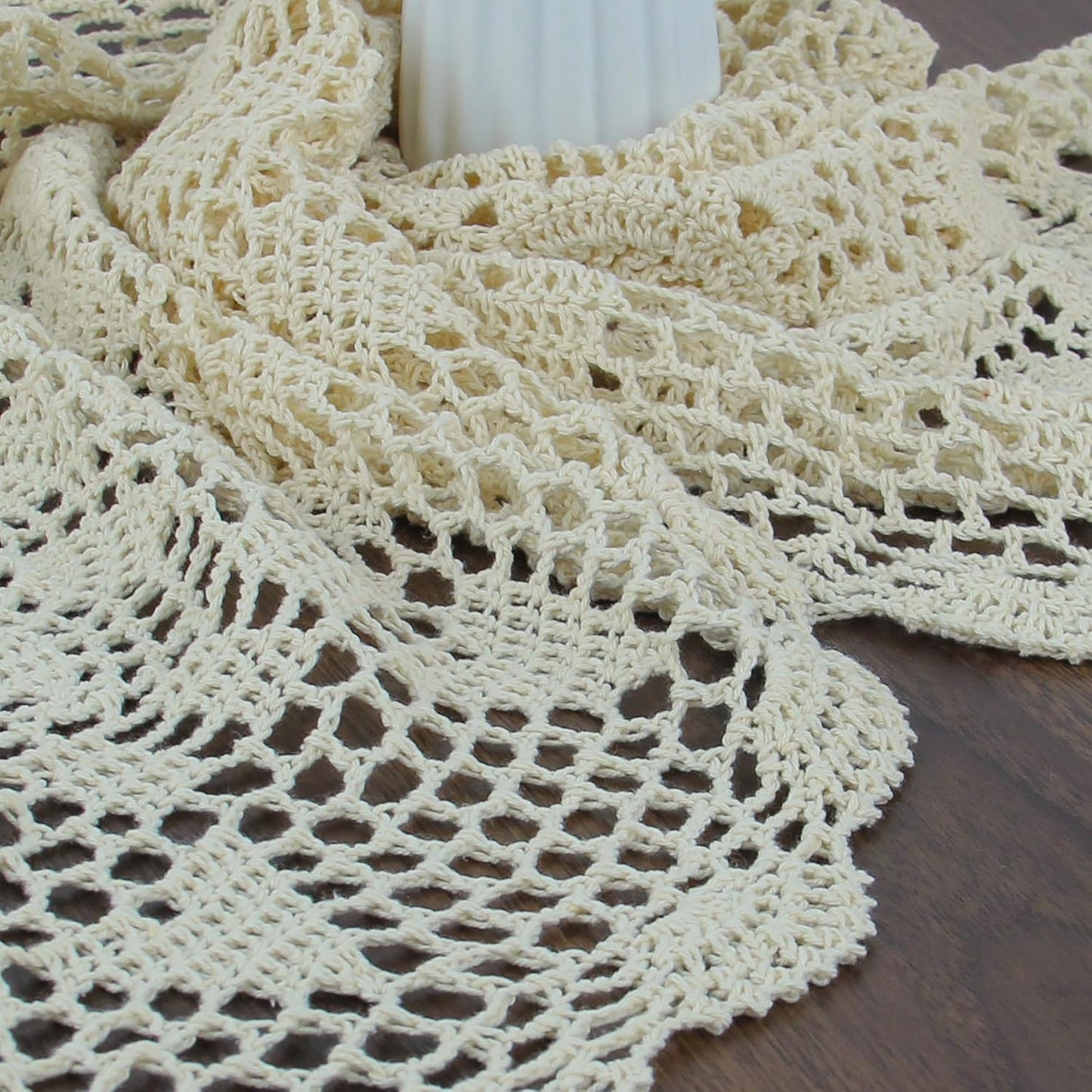 Handmade Crochet Lace Table Runner 15x51 Inch - Elegant White Décor