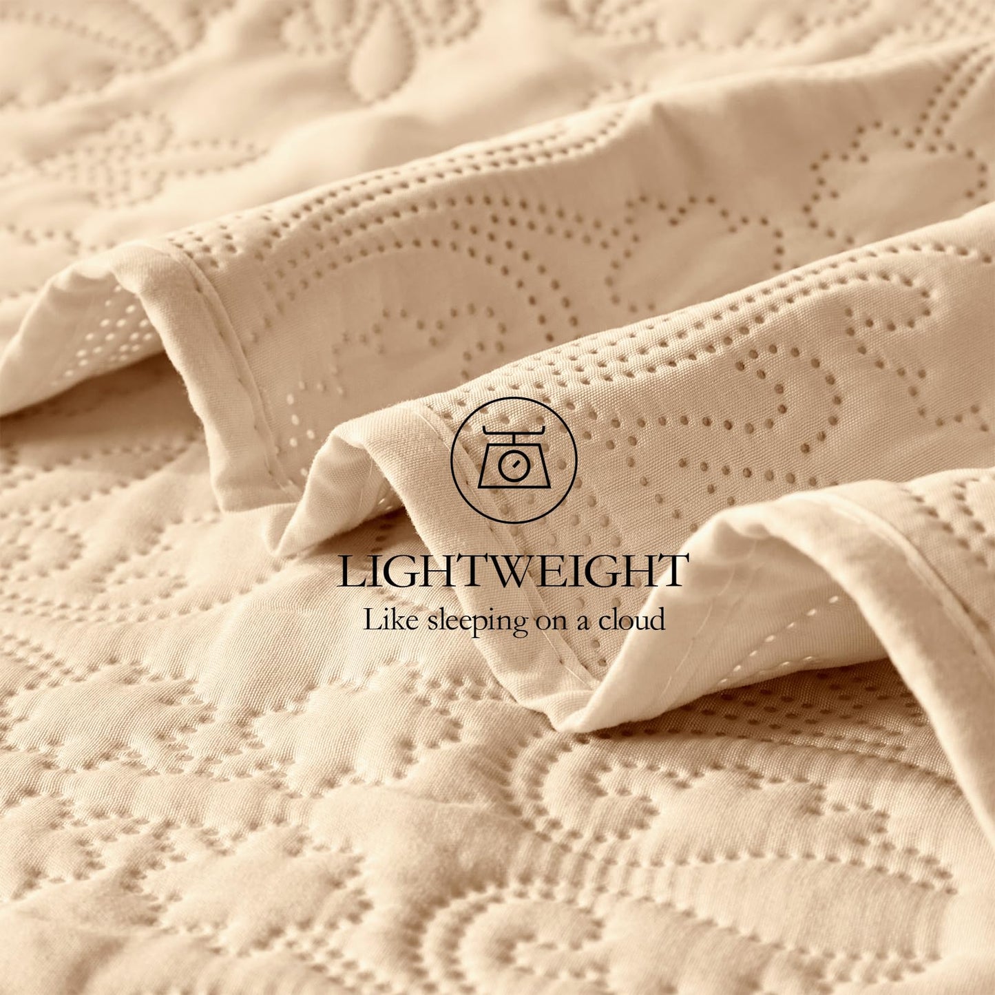 akkialla Beige Full Queen Quilt Bedding Set for All Seasons,Lightweight Bedspread Queen Size,Modern Style Soft Microfiber Elegant Floral Design Coverlet Set(1 Quilt,2 Pillow Shams)
