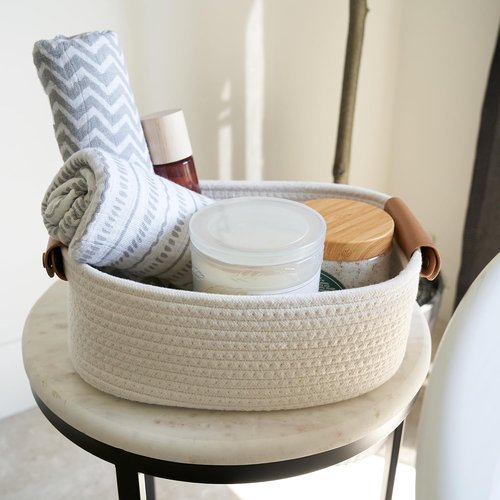 Beautiful Storage Basket Set of 5 - Sturdy Cotton Rope Baskets for Home Organization | Perfect for Nursery & Bedroom Decor