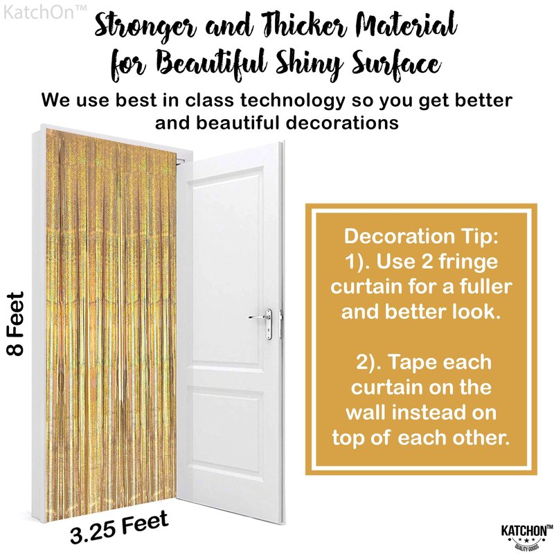 KatchOn, Champagne Gold Fringe Curtain Backdrop - Large, 3.2x8 Feet, Pack of 2 | Champagne Gold Foil Fringe Curtain Backdrop | Golden Birthday Party Decoration | New Years Decoration Backdrop