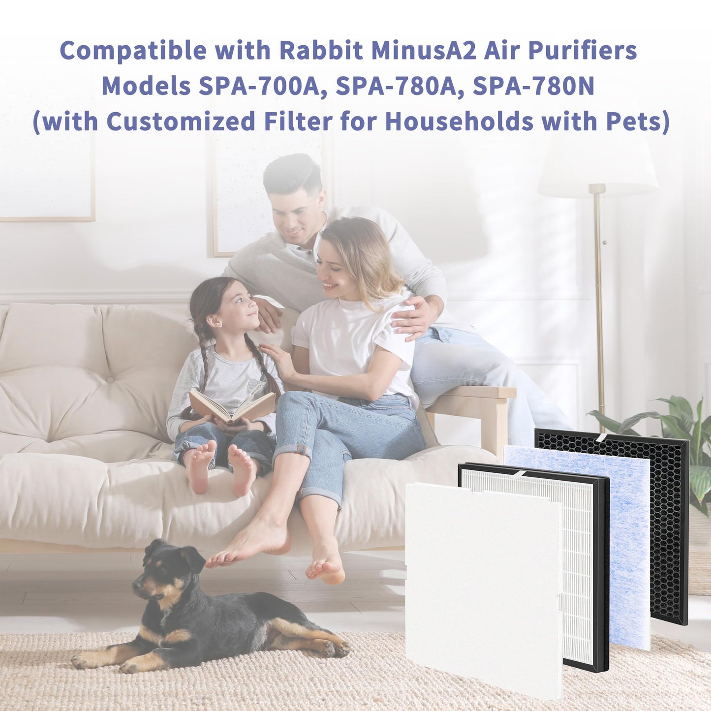 Popurure MinusA2 Filter Replacement Kit Compatible with Rabbit Air MinusA2 Purifier, Models SPA-700A, SPA-780A, SPA-780N, H13 4-Stage Filtration (4-Pack)