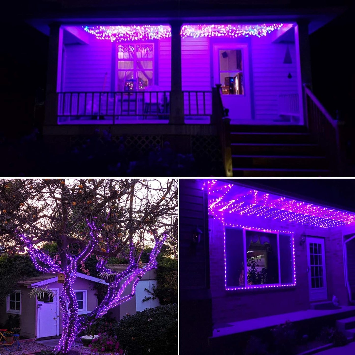 300 LED Dimmable Purple Fairy Lights - 99 Ft Waterproof Silver Wire String Lights with Remote for Christmas, Halloween, Party & Garden