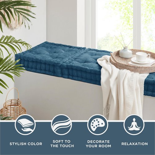 Codi INNA Floor Pillow, Large Cushions Sitting for Adults, Square Tufted Chenille Pillows Seat for Meditation, Living Room, Reading Nook, 20×20, Navy 2 Pack