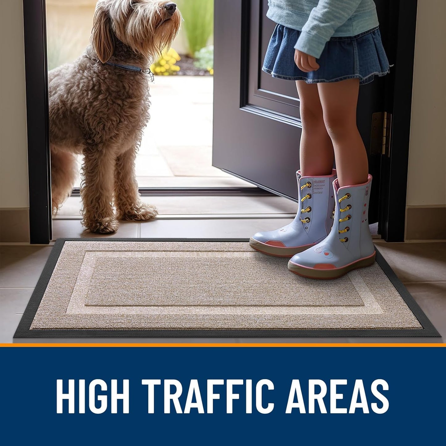 OLANLY Waterproof Front Door Mat - All-Season Indoor/Outdoor Doormat | Sturdy Natural Rubber, 29.5x17, Camel