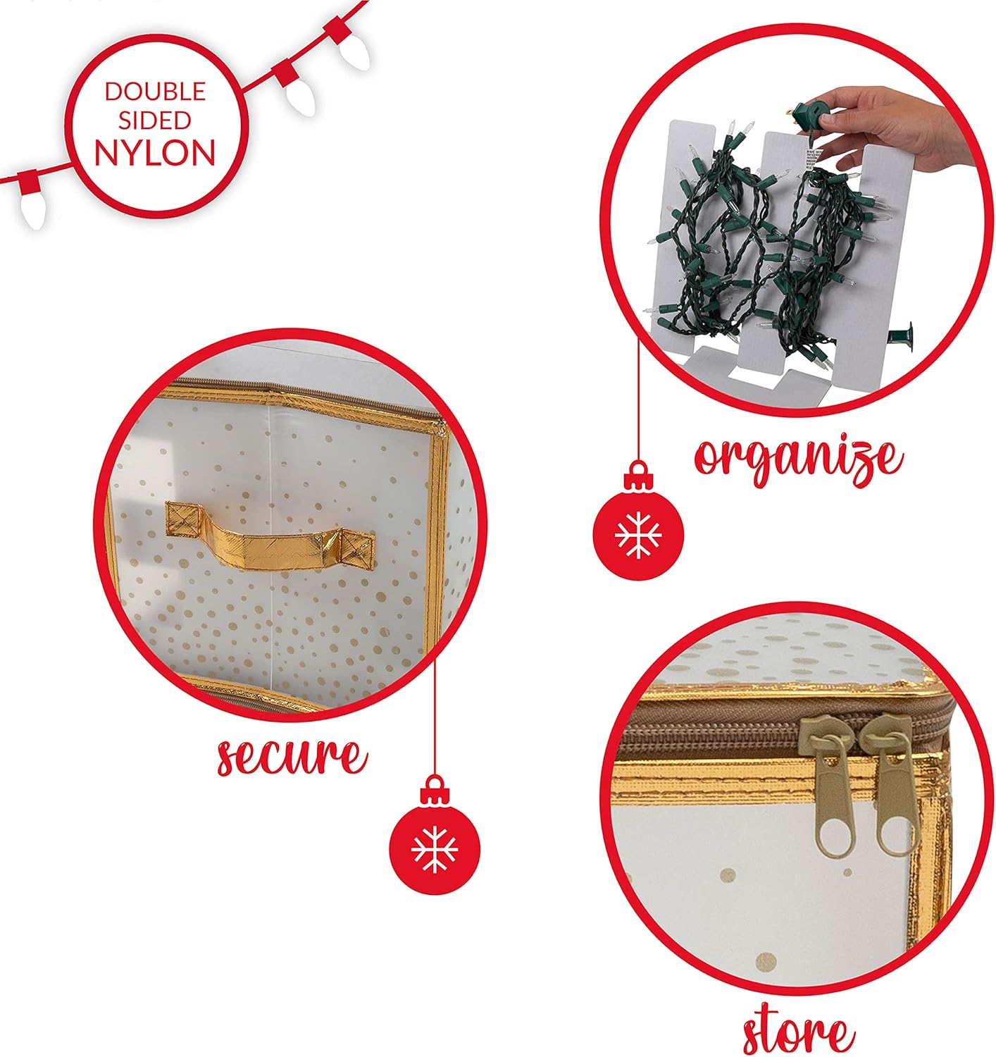 Ornament Storage Organizer for 112 Ornaments | Zipper Closure | Space-Saving Red Design