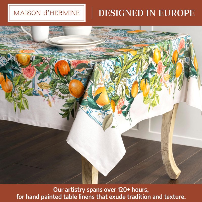 Maison d' Hermine Table Cloth Rectangle Table 100% Cotton 70 x 108 Inches Tablecloth Reusable Decorative for Dining Kitchen Room Farmhouse Home Gifts for Mothers Day Spring Summer - Agrume