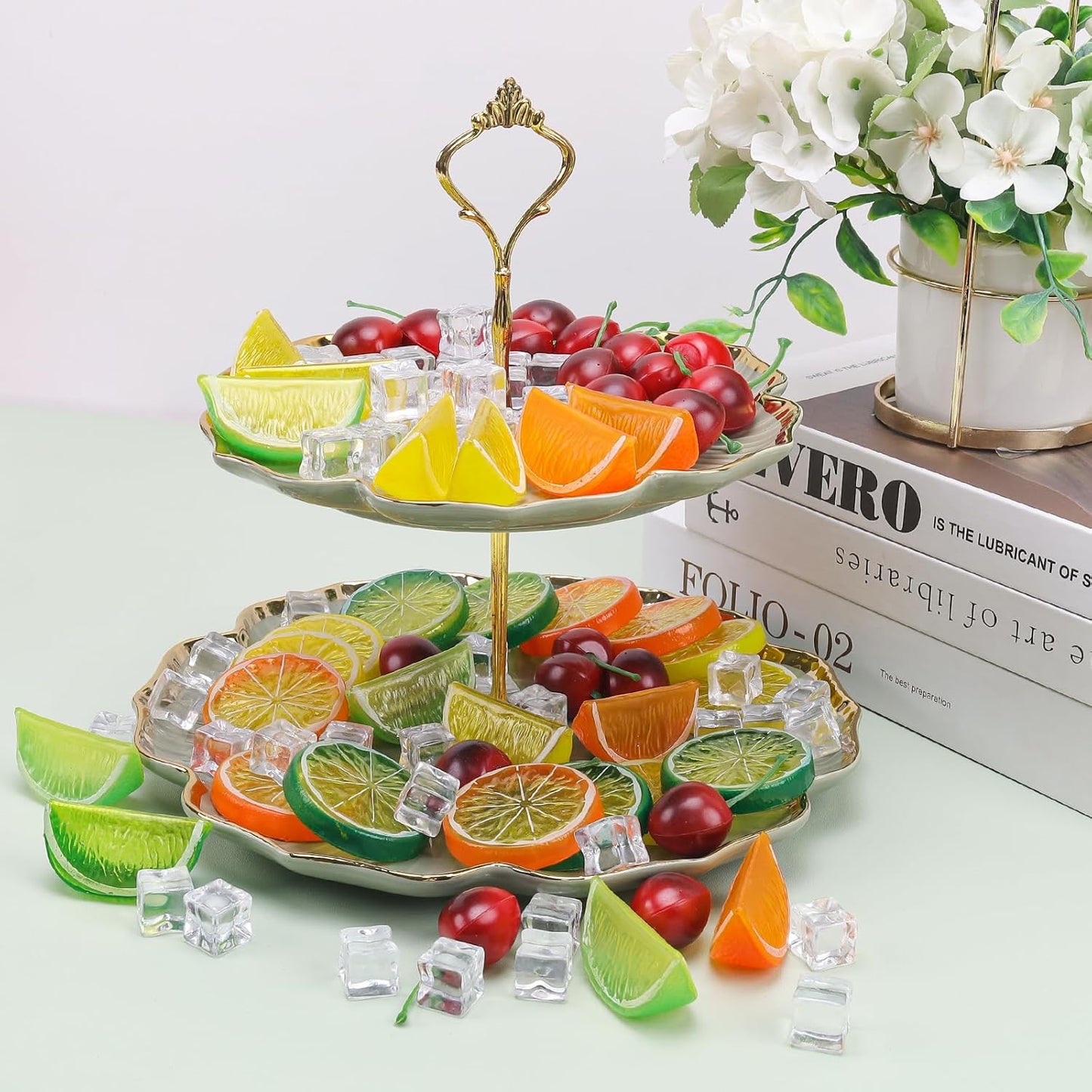 100pcs Artificial Yellow Lemon Slice & Cherry Ice Cube Decorations for Home Party