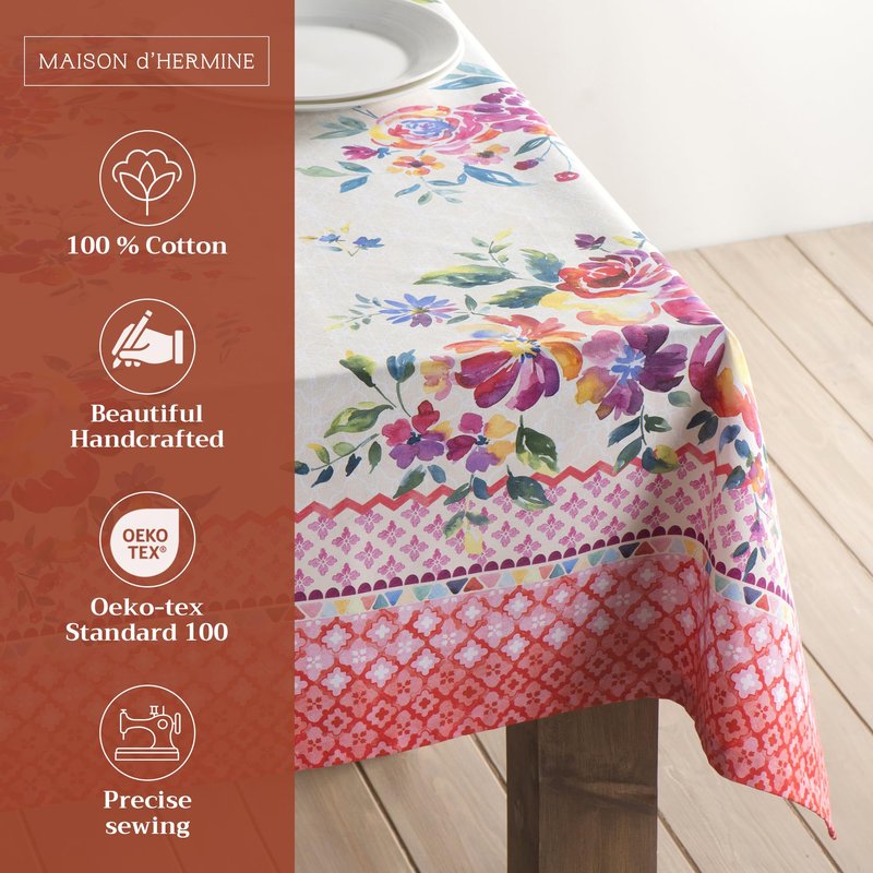 Maison d' Hermine Table Cloth Rectangle Table 100% Cotton 60 x 108 Inches Tablecloth Reusable Decorative for Dining Kitchen Room Farmhouse Home Gifts for Mothers Day Spring Summer - Rose Garden
