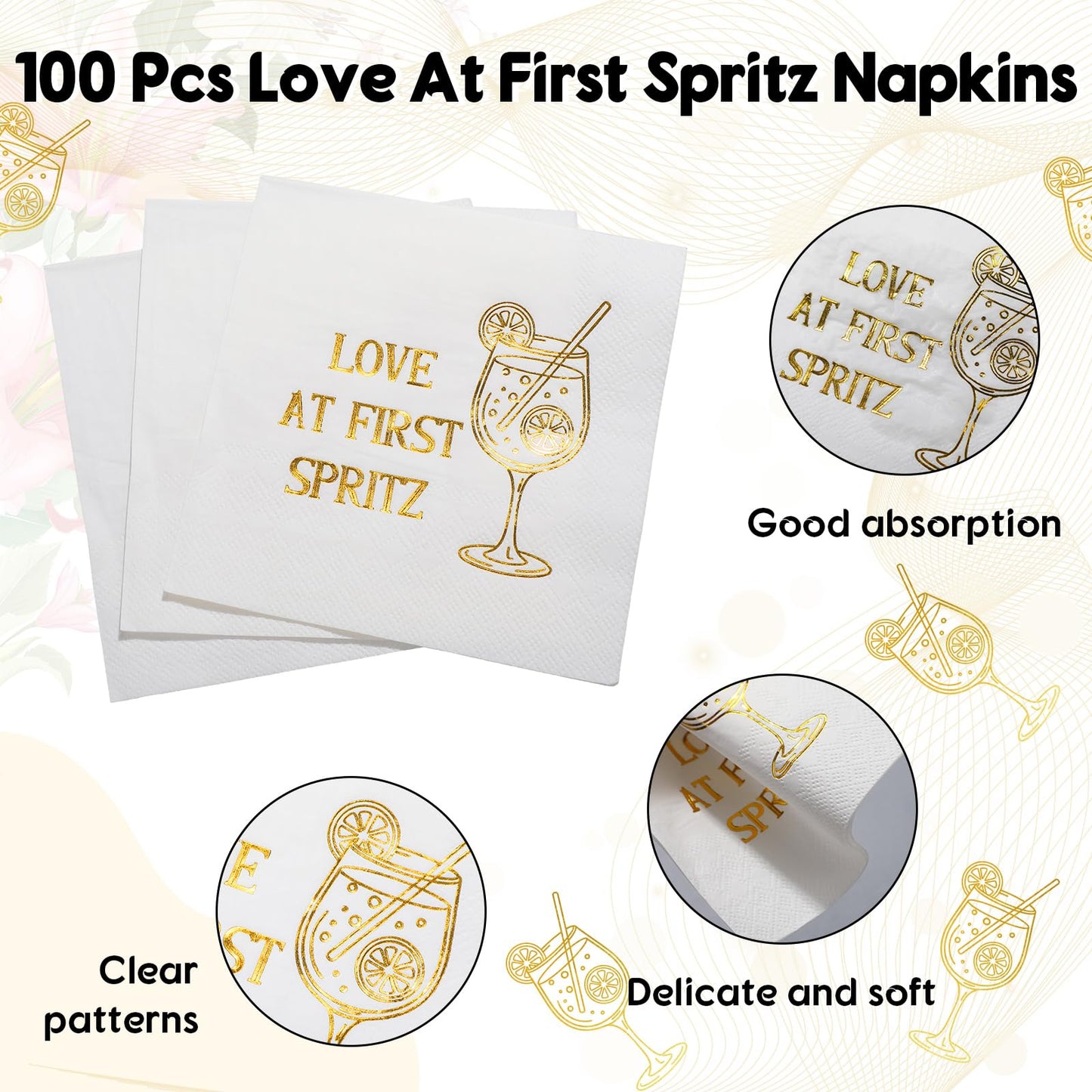 Eaasty 100 Counts Love at First Spritz Napkins 5" x 5" Spritz Bridal Shower Decorations Funny Cocktail Napkins for Citrus Bridal Shower Bachelorette Wedding Engagement Party Tableware Supplies