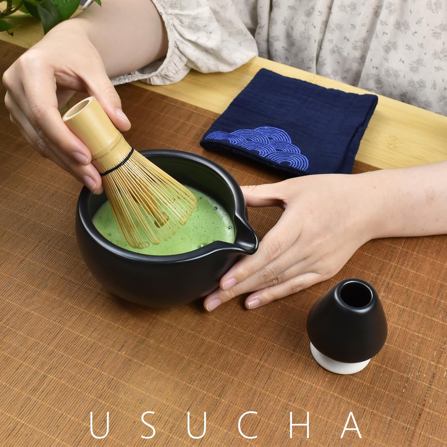 Artcome 7 Pcs Complete Matcha Tea Ceremony Kit for Tea Ceremony, Bowl with Pouring Spout, Whisk, Tea Scoop, Matcha Powder Strainer, Matcha Tea Set For Making Usucha, Koicha and Matcha Latte (Black)