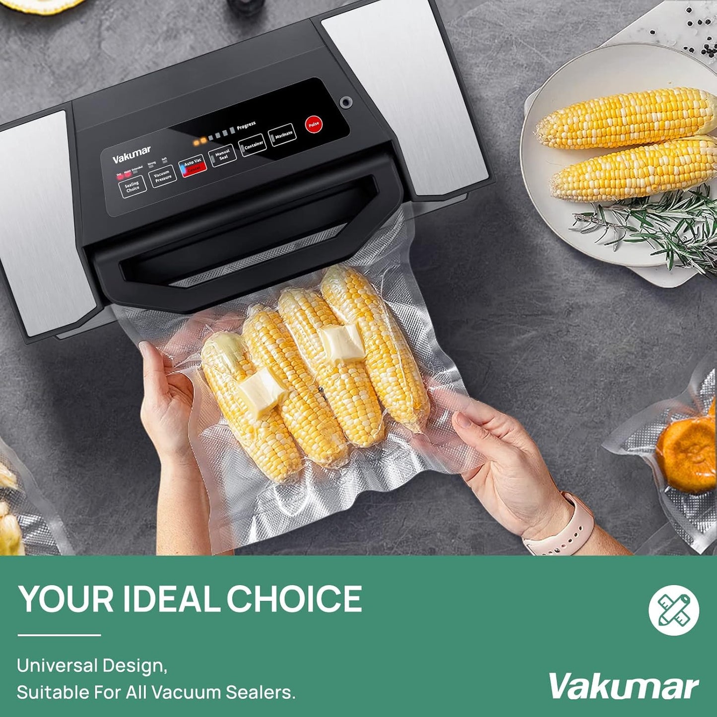 Vakumar Vacuum Sealer Bags - 2 Pack 8''x60' Rolls | BPA Free, Ideal for Food Storage & Sous Vide