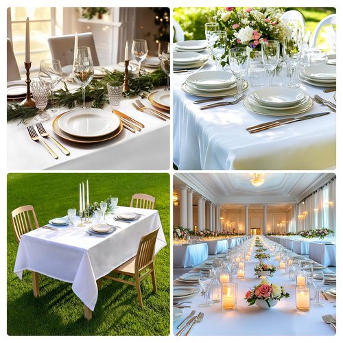 IVAPUPU 2PCS White Table Cloth for Rectangle Table - 60 x 102 Inch Tablecloths Rectangular Cloths Waterproof Washable Wrinkle Resistant for 6 FT Tables Wedding Cocktail Party