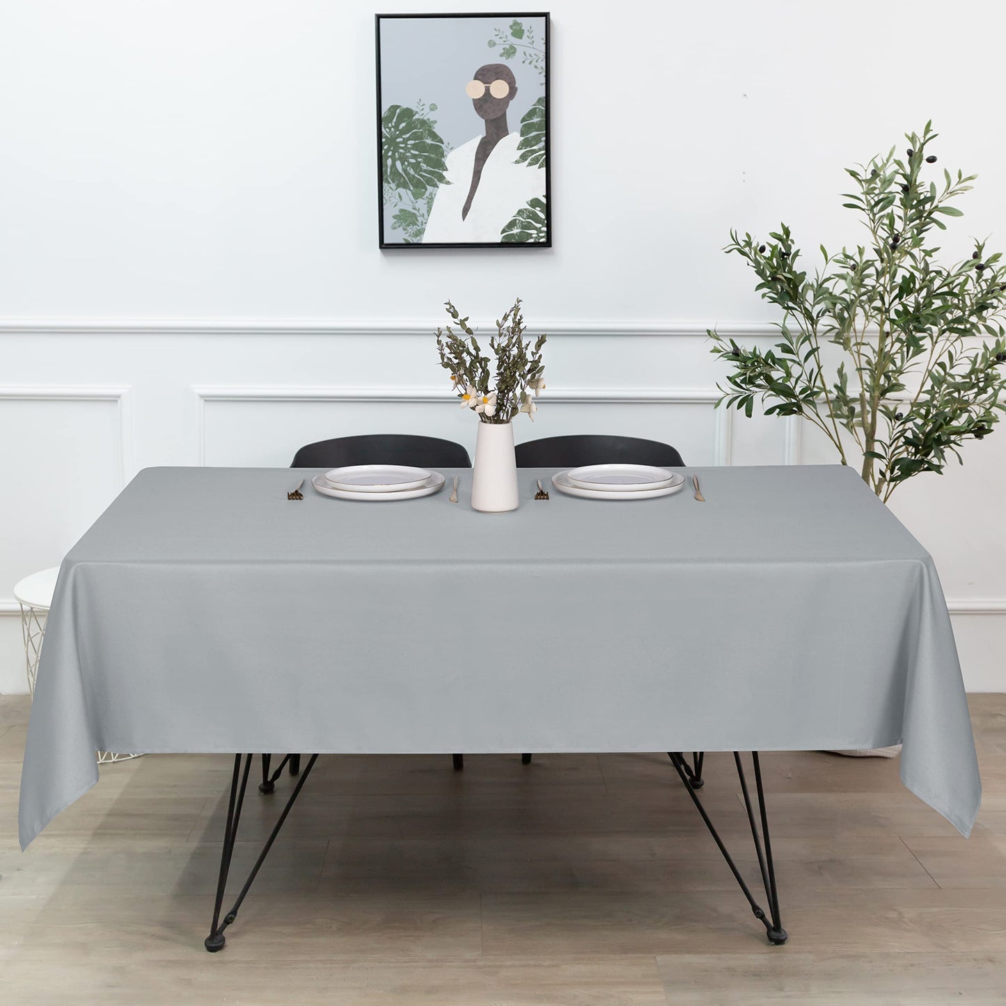 sancua Rectangle Tablecloth - 60 x 84 Inch - Stain and Wrinkle Resistant Washable Polyester Table Cloth, Decorative Fabric Table Cover for Dining Tables, Buffet Parties and Camping, Silver Grey