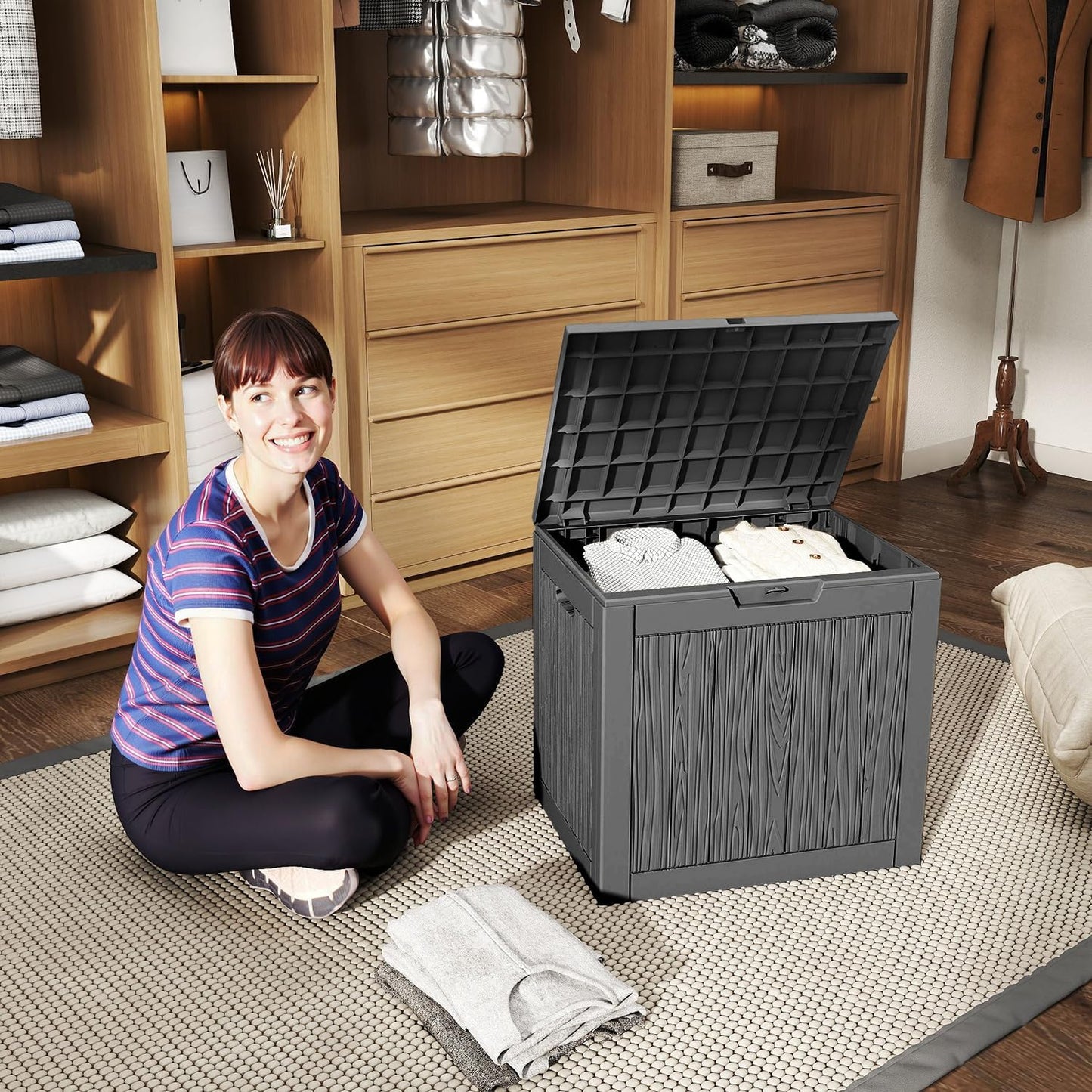 Regine Switzerland 33 Gallon Outdoor Deck Box - Lockable Waterproof Storage for Garden Tools & Cushions | Black