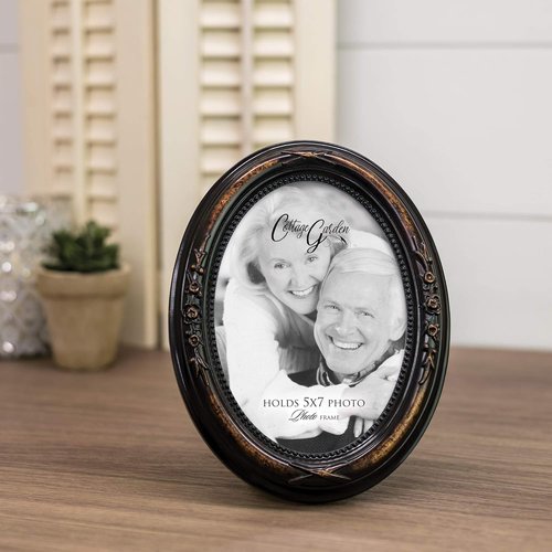 Cottage Garden Photo Frame - Personalizable Burlwood Finish | 5 x 7 Oval Design