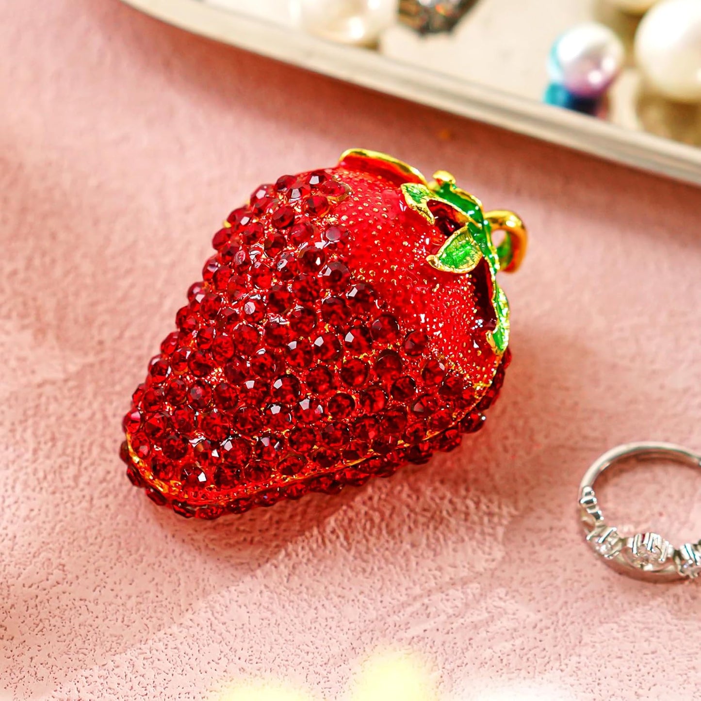 Handmade Red Strawberry Hinged Trinket Box for Girls & Women - Unique Decor