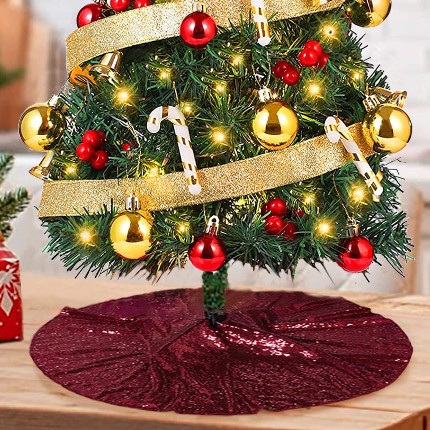 48-Inch Silver Sequin Christmas Tree Skirt - Reusable Holiday Decor for Festive Parties
