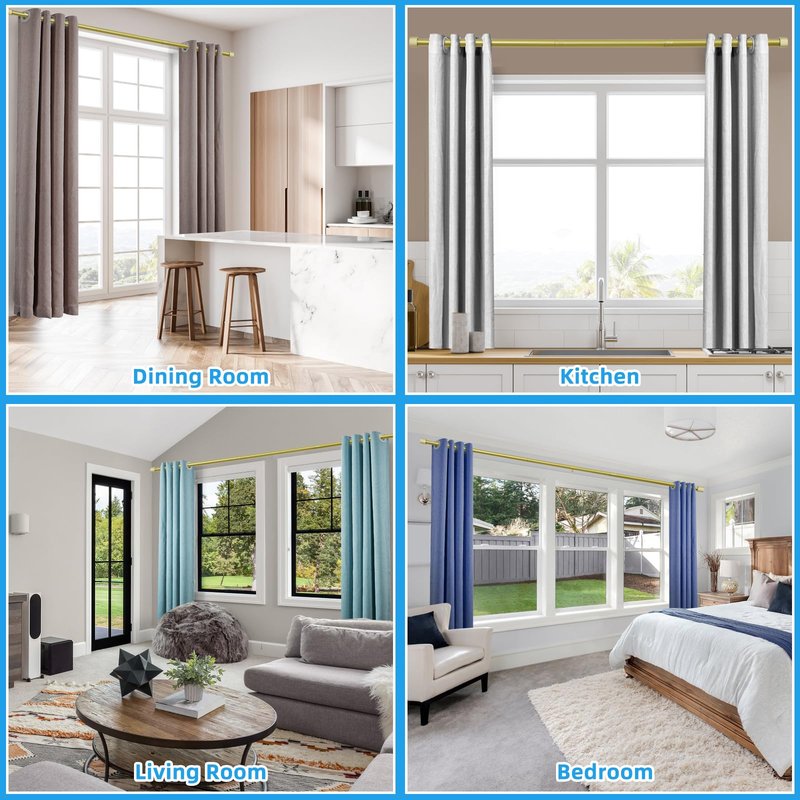 AMZSEVEN Curtain Rods for Windows, Drapery Rod 1 inch Diameter, Curtain Rod with Cylindrical Finials (Black, 16" to 48" - 1'' rod)