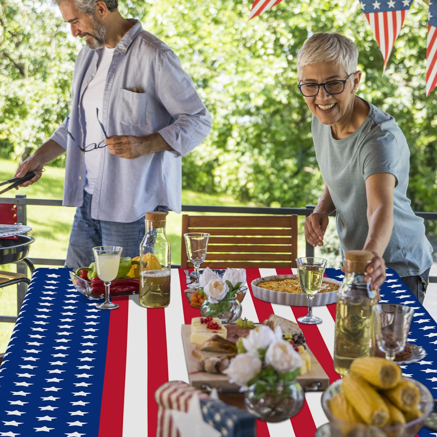 6 PACK 4th of July Decorations, 108" X 54" 250th Anniversary Patriotic Plastic Table Cover, Disposable Water Proof Fourth of July Tablecloths, Red White Blue USA Decor Memorial Day Party Supplies