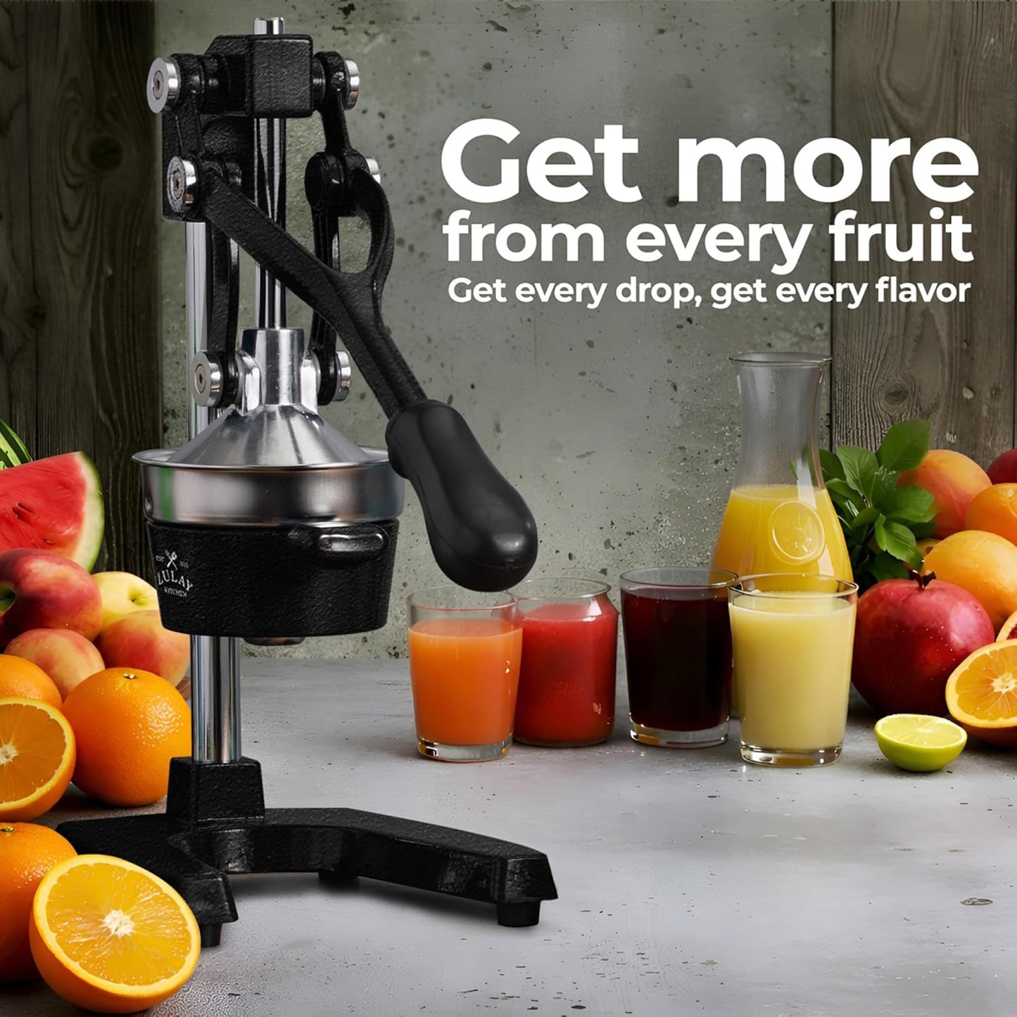 Zulay Kitchen Cast Iron Juicer - Heavy-Duty Manual Citrus Press for Easy Cleaning | Black Stainless Steel
