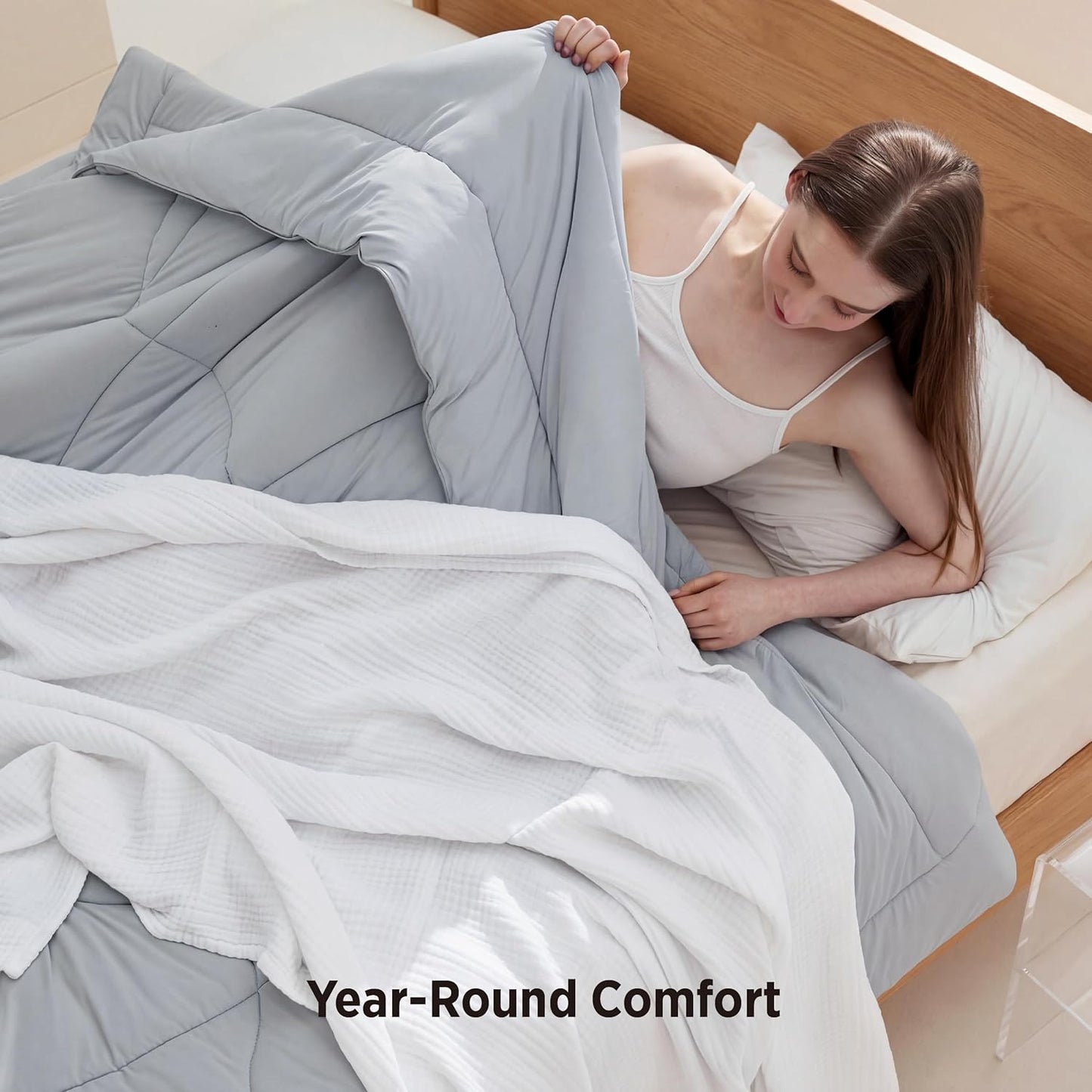 Bedsure Cooling Comforter - Lightweight Queen Size Blanket for Hot Sleepers | Dual-Sided Cool Tech, Grey 88x88 Inches