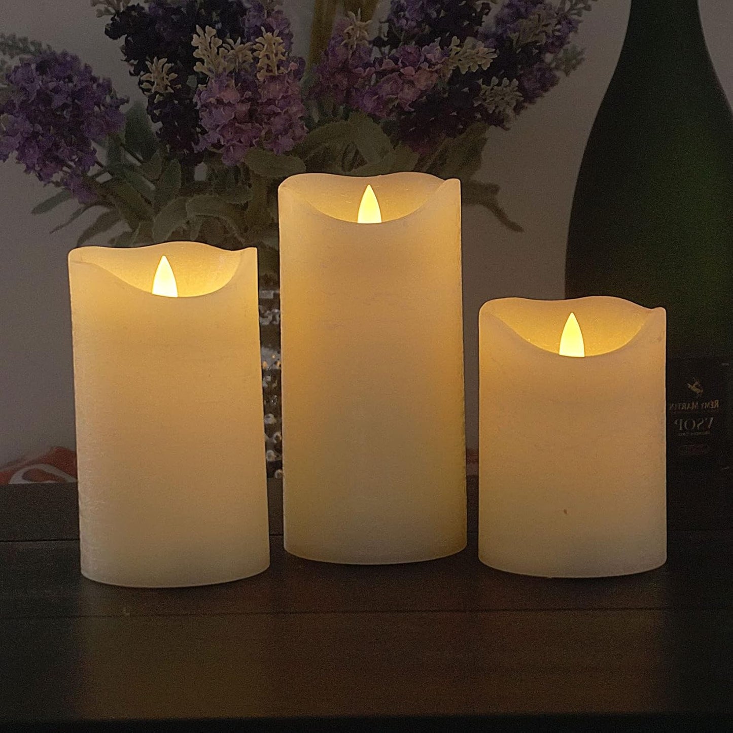 Flameless Real Wax Candles with Remote & Timer - 3 Pack Ivory LED Pillars for Weddings & Decor